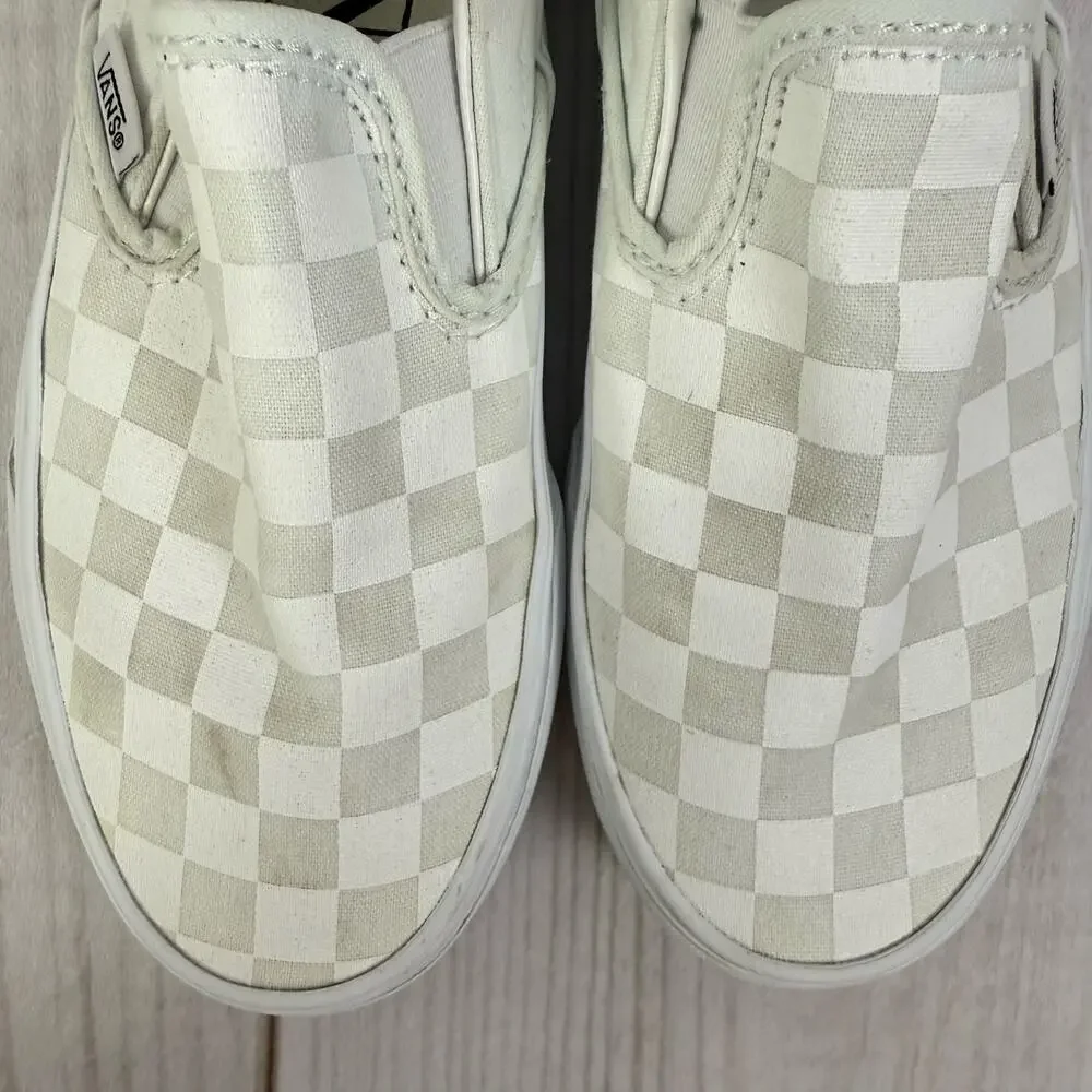 Vans Slip On Checkerboard White Grey Low Top Sneakers Shoes Womens Size 5.5